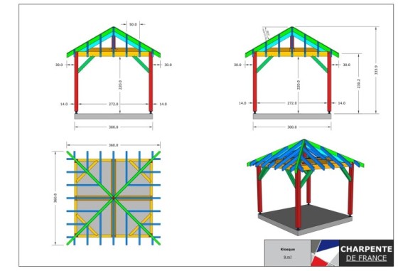 Kiosques x4 pans - Kiosque 9m²