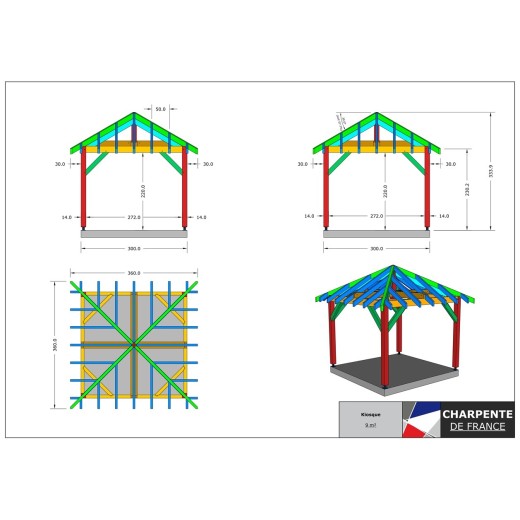 Kiosques x4 pans - Kiosque 9m²